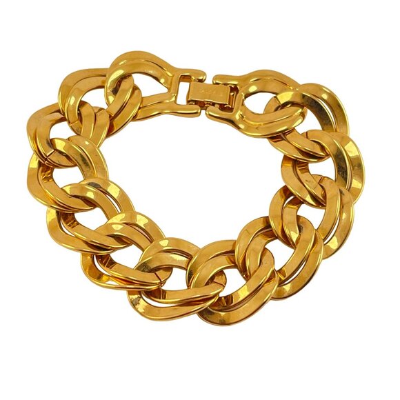 Monet Gold Plated Heavy Link Chain Bracelet 1980s Double Link - Picture 9 of 11